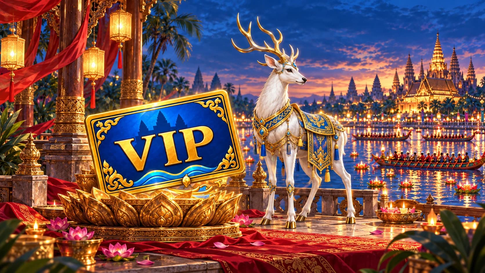 Royal VIP IV and the Blue God Deer beside the festival river