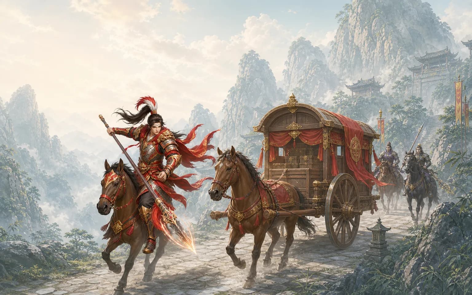 A Western Regions hero protecting an escort through a mountain pass