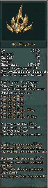 Full unenhanced in-game tooltip for One King Helm