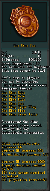 Full unenhanced in-game tooltip for One King Tag