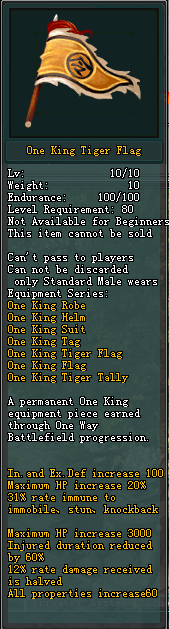 Full unenhanced in-game tooltip for One King Tiger Flag
