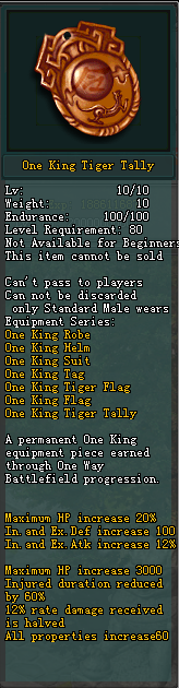 Full unenhanced in-game tooltip for One King Tiger Tally