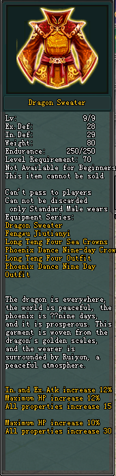 Full in-game tooltip for Dragon Sweater (Male)