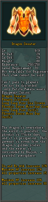 Full in-game tooltip for Dragon Sweater (Female)